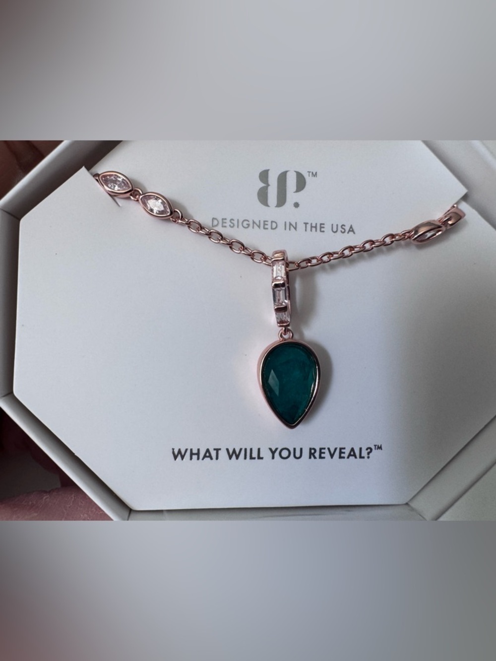 May 2025 Rose Gold 'An Enchanted Heart' Necklace - Lab Created Emerald & Quartz